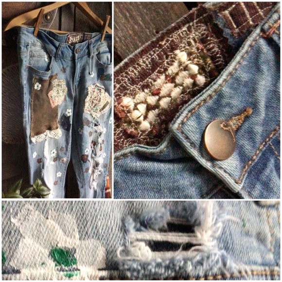 MaryJane Flared Patchwork Denim Blue Jean - Picture 10 of 16